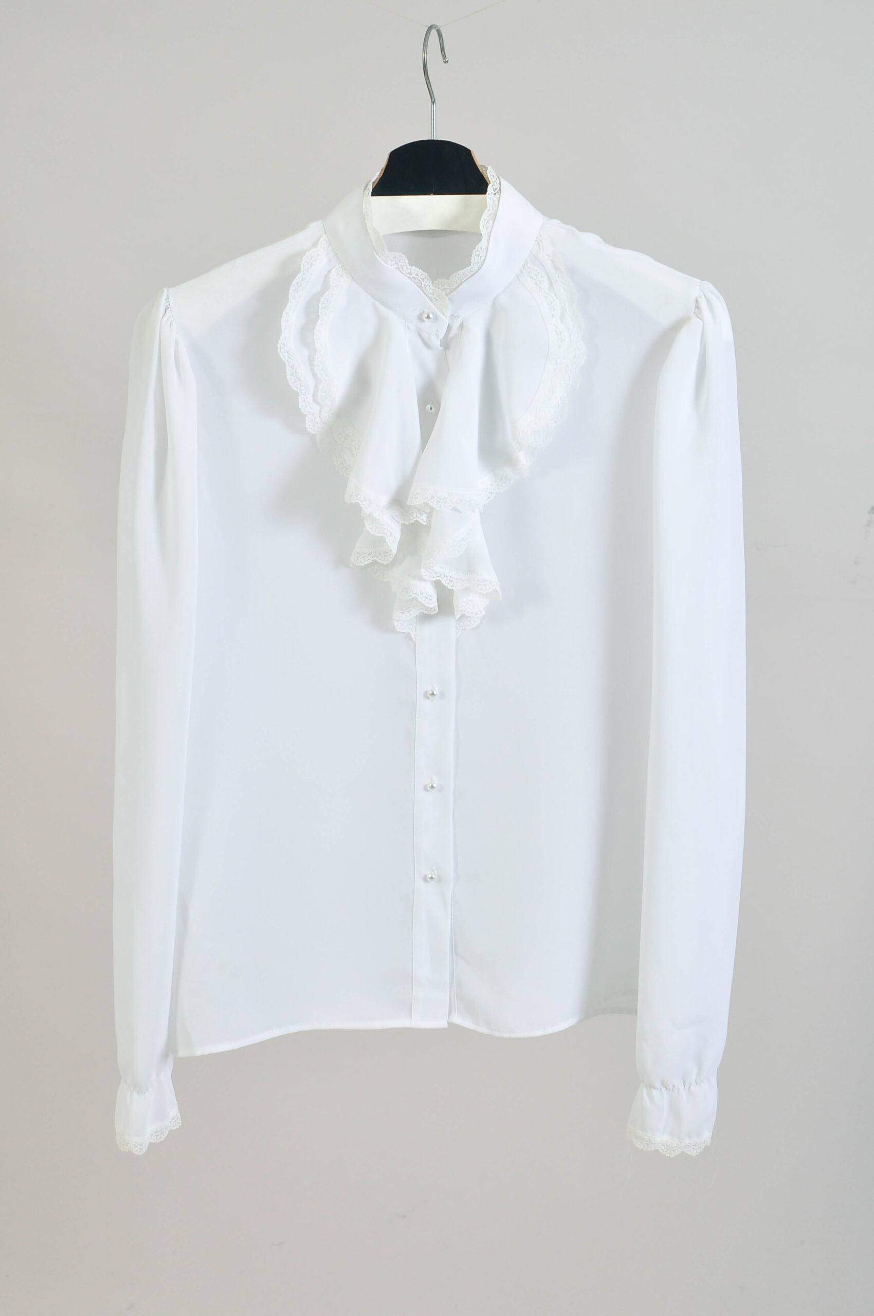 Vintage 90s White Ruffle Blouse - L