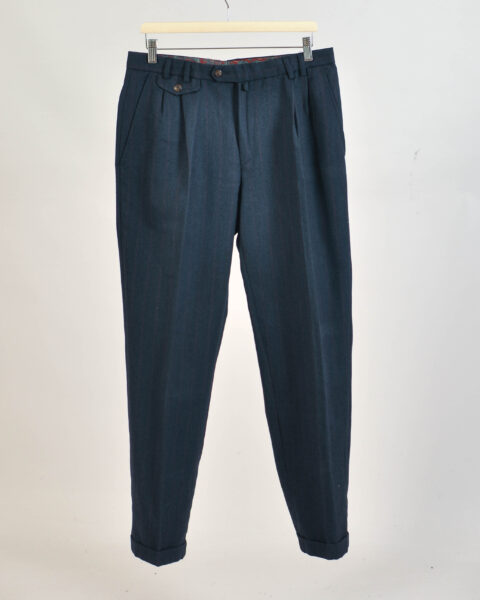 Vintage 90s Navy Striped Wool Trousers - 33