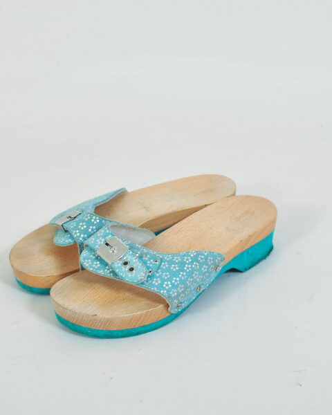 Vintage Y2K Suede Leather Wooden Clogs - 36