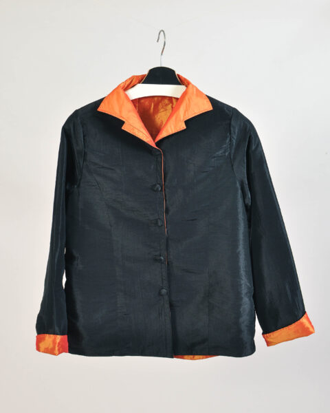 Vintage Y2K Black Jacket with Orange Details - S/M