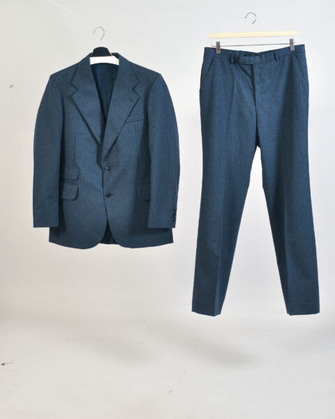 Vintage 70s Swedish Blue Striped Wool Suit - XL