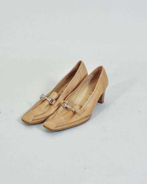Vintage Y2K Real Leather Mid Heel Shoes - 6.5 Square Toe