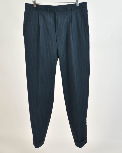 Vintage 90s Roy Robson Dark Blue Striped Wool Trousers - 36