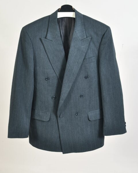 Vintage 90s Double Breasted Grey Striped Blazer - L