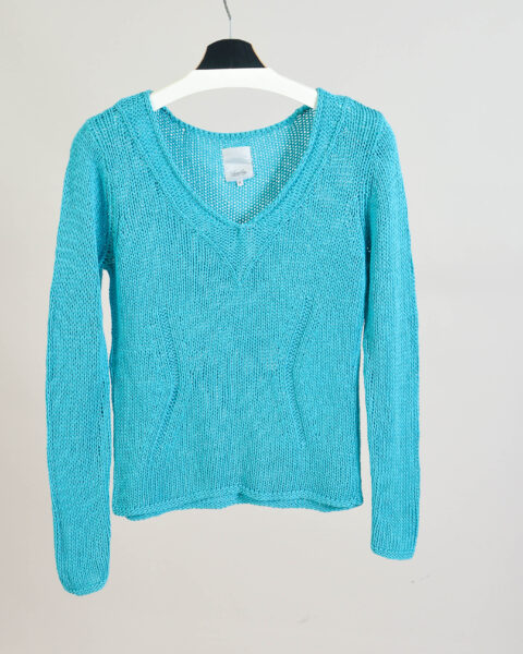 Vintage Y2K Turquoise V-Neck Jumper - M