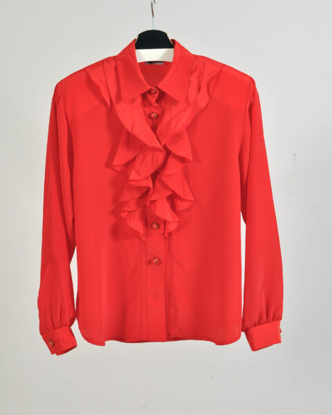 Vintage 90s Red Ruffle Blouse - 38