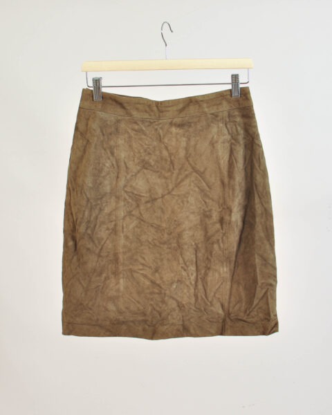 Vintage 90s Suede Leather Khaki Skirt - M